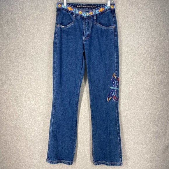 Vintage 1990’s RVT Serve Piping Hot Jeans High Rise Embroidered Dragonfly 7/8 - Picture 12 of 12